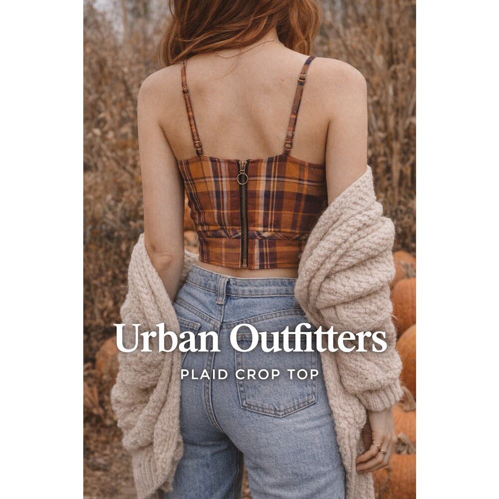 Urban Outfitters Small Plaid Crop Top Orange Zip Back Cami Bustier Y2K Spring